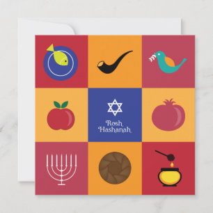 Rosh Hashanah Symbole Flachkarte Feiertagskarte