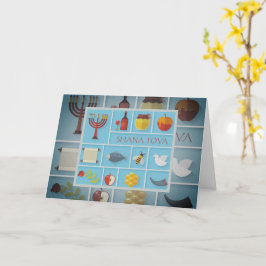 Rosh Hashanah Symbols Schöne Begrüßung Karte