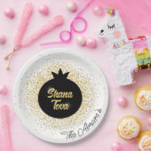 Rosh Hashanah White Black Gold Funkelnd Pomegranat Pappteller (Party)