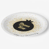 Rosh Hashanah White Black Gold Funkelnd Pomegranat Pappteller (Schrägansicht)