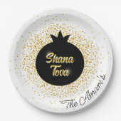 Rosh Hashanah White Black Gold Funkelnd Pomegranat Pappteller (Vorderseite)