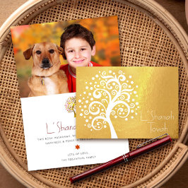 Rosh Hashanah White Tree of Life Foto Real Gold Folienkarte