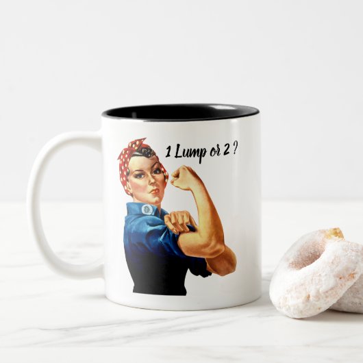 Rosie, der Riveter, dein Text Zweifarbige Tasse (Mit Donut)