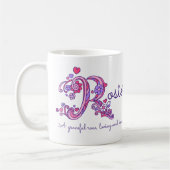 Rosie Namensbedeutungsgekritzel-Blumen- und Kaffeetasse (Links)