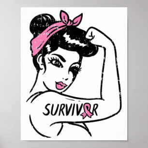 Rosie Riveter Breast Cancour Survivor Ribbon Aware Poster
