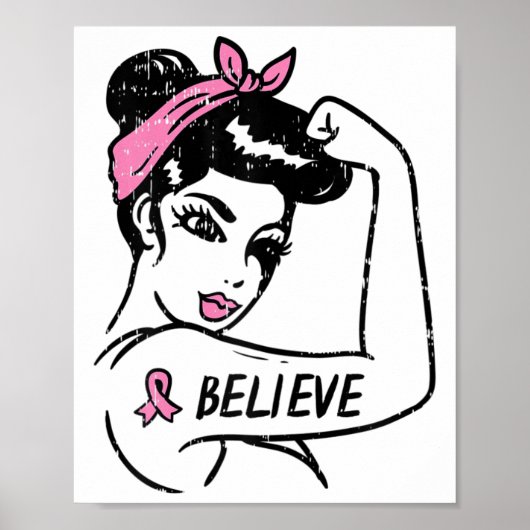 Rosie Riveter glaubt Pink Ribbon Brustkrebs Aw Poster (Vorne)