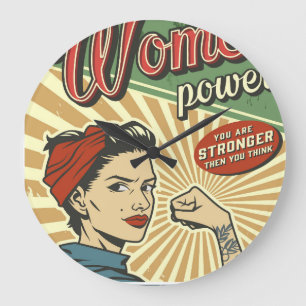 Rosie Riveter, Woman Power Retro Design Große Wanduhr