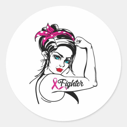 Rosie The Riveter Breast Cancer Awareness Runder Aufkleber (Vorderseite)