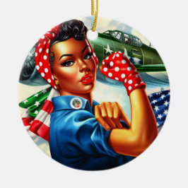 Rosie the Riveter Button-up Girl Christmas Ornamen Keramik Ornament