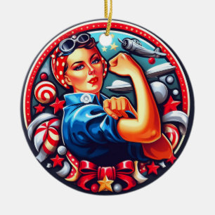 Rosie the Riveter Button-up Girl Christmas Ornamen Keramik Ornament