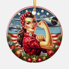 Rosie the Riveter Button-up Girl Christmas Ornamen Keramik Ornament