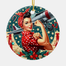 Rosie the Riveter Button-up Girl Christmas Ornamen Keramik Ornament