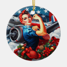 Rosie the Riveter Button-up Girl Christmas Ornamen Keramik Ornament