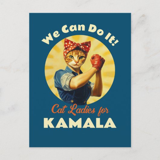 Rosie The Riveter Cat Ladys for Kamala Harris Postkarte (Vorderseite)