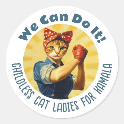 Rosie The Riveter Cat Ladys for Kamala Harris Runder Aufkleber (Vorderseite)