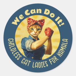 Rosie The Riveter Cat Ladys for Kamala Harris Runder Aufkleber