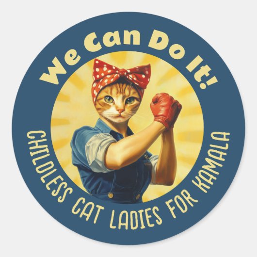 Rosie The Riveter Cat Ladys for Kamala Harris Runder Aufkleber (Vorderseite)