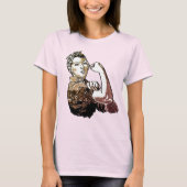 Rosie-The-Riveter Feminist Graphic Line Art Brown T-Shirt (Vorderseite)