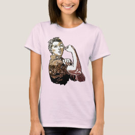 Rosie-The-Riveter Feminist Graphic Line Art Brown T-Shirt