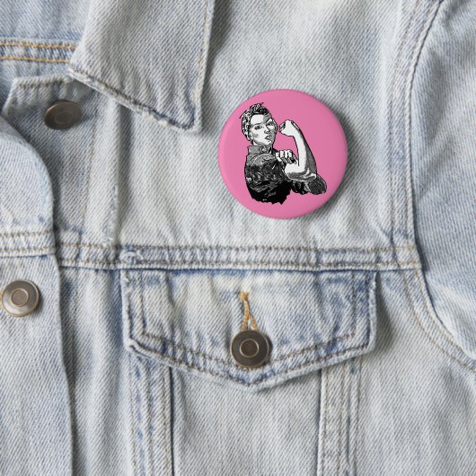 Rosie-The-Riveter Feminist Line-Art Grafik Button (Beispiel)