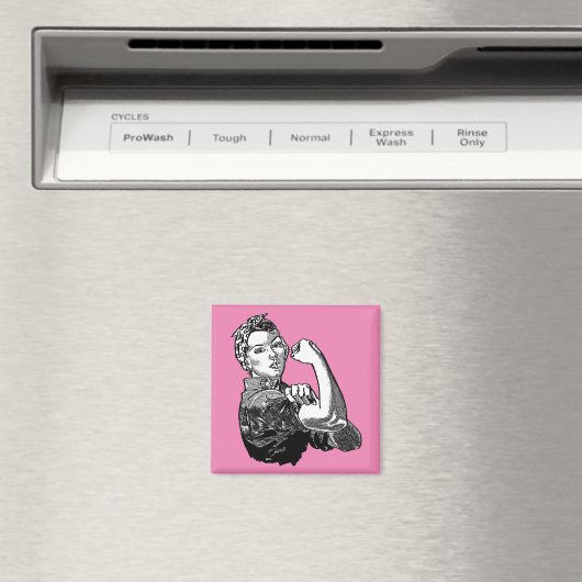 Rosie-The-Riveter Feminist Line-Art Grafik Magnet (In Situ (Geschirrspüler))
