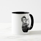 Rosie-The-Riveter Feminist Line-Art Grafik Tasse (VorderseiteRechts)