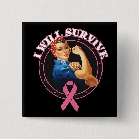 Rosie the Riveter I will Breastkrebs überleben Button (Vorderseite)