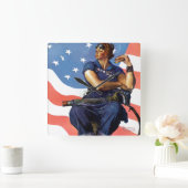 "Rosie the Riveter" Quadratische Wanduhr (Zuhause)