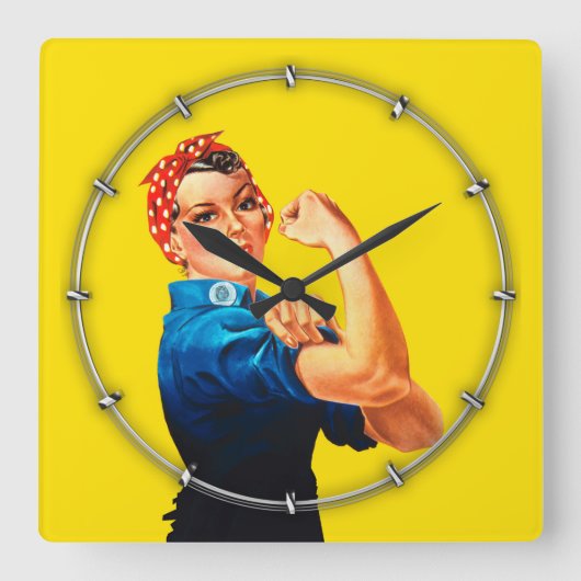 Rosie The Riveter Retro Design Style Quadratische Wanduhr (Vorderseite)