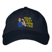 Rosie The Riveter Retro Style mit Ihrem Text Bestickte Baseballkappe (Vorderseite)