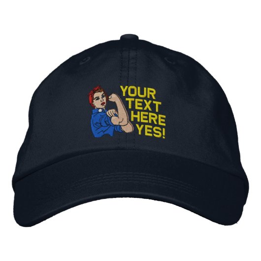 Rosie The Riveter Retro Style mit Ihrem Text Bestickte Baseballkappe (Vorderseite)
