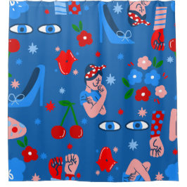 rosie the riveter rockabilly whimsical duschvorhang