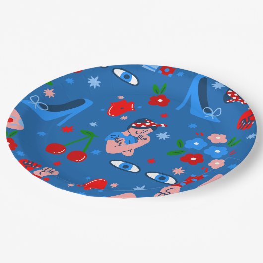 rosie the riveter rockabilly whimsical pappteller (Schrägansicht)