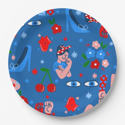 rosie the riveter rockabilly whimsical pappteller (Vorderseite)