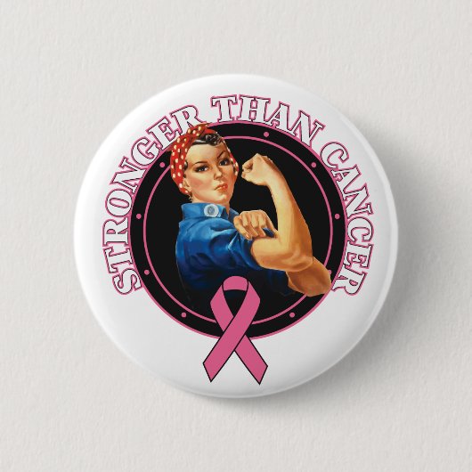 Rosie The Riveter Stronger als Brustkrebs Button (Vorderseite)