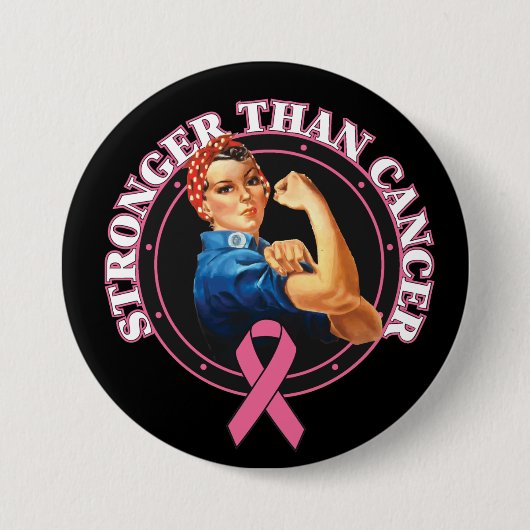 Rosie The Riveter Stronger als Brustkrebs Button (Vorderseite)