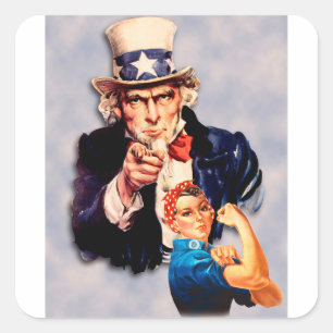 Rosie the Riveter & Uncle Sam design Quadratischer Aufkleber