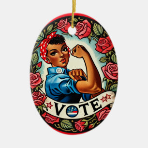 Rosie the Riveter Vote Keramik Ornament