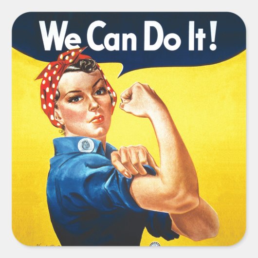 Rosie the Riveter - "We can do it!" Quadratischer Aufkleber (Vorderseite)