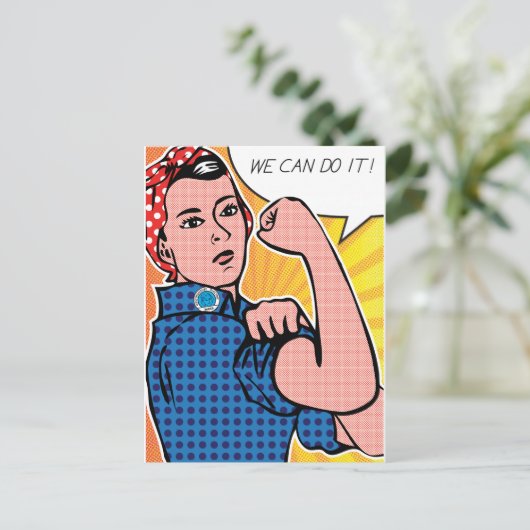 Rosie the Riveter Wir können es tun! Pop Art Dots Postkarte (Stehend Vorderseite)