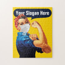 Rosie The Riveter With Mask - Add Your Own Slogan