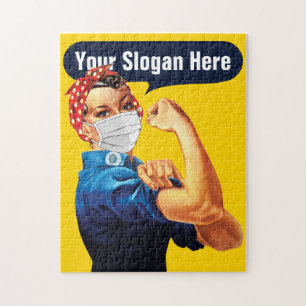 Rosie The Riveter With Mask - Add Your Own Slogan Puzzle