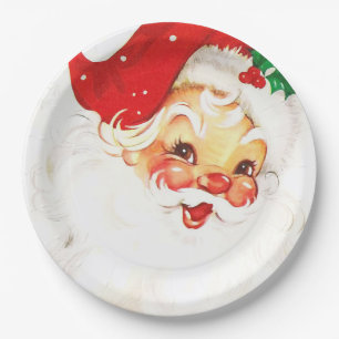 Rosige Backen Lächelnder Vintage-Weihnachtsmann  Pappteller