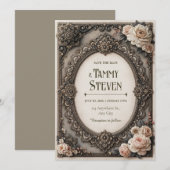 Rosige Barock-Hochzeit Einladung (Vorne/Hinten)