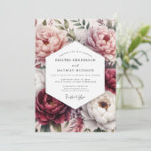 Rosige Blüten-Hochzeit Einladung (Stehend Vorderseite)