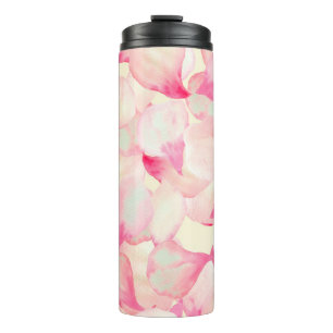 Rosige Blütennatur. Schwarze Wasserfarben-Natur. R Thermosbecher