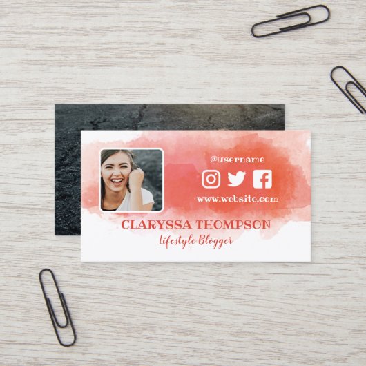 Rosige Watercolor-Spritzen-Foto-sozial-Medien Visitenkarte (Vorderseite/Rückseite Beispiel)