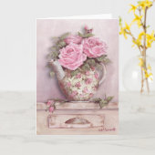 Rosiger Tee-Topf Karte (Gelbe Blume)