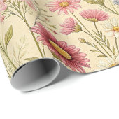 Rosiger Wildblumengarten Vintage-Blumenmuster Geschenkpapier (Rolleneckpunkt)