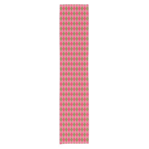 Rosiges rosa und grünes Diamant-Rauten-Muster Kurzer Tischläufer